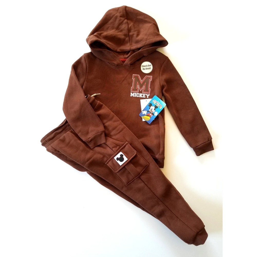 NWT Disney Mickey Fleece Sweat Jogger Outfit Toddler‎ Set Boy Size 4T Brown